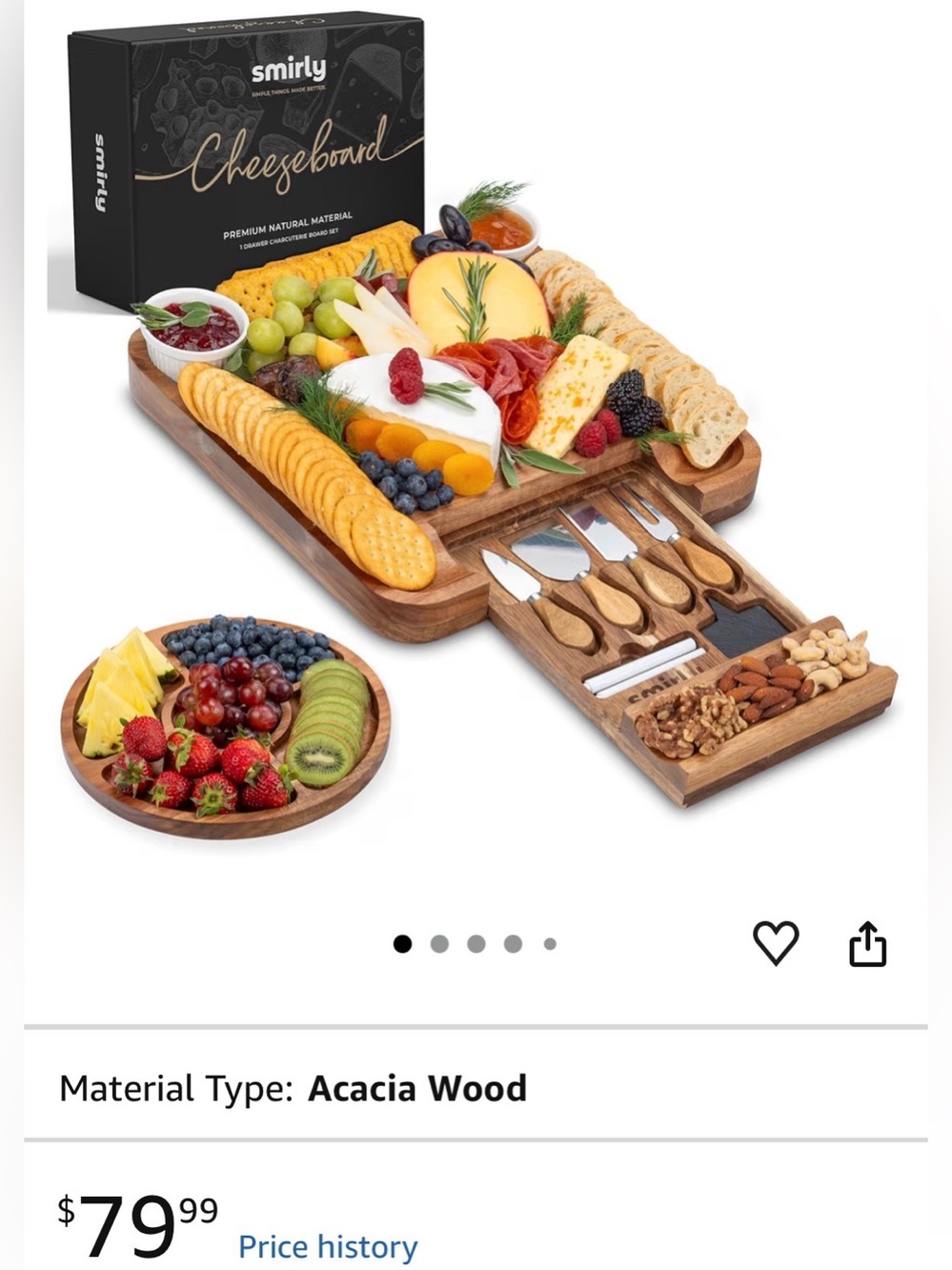SMIRLY Bamboo Charcuterie Board Set with Utensils Drawer